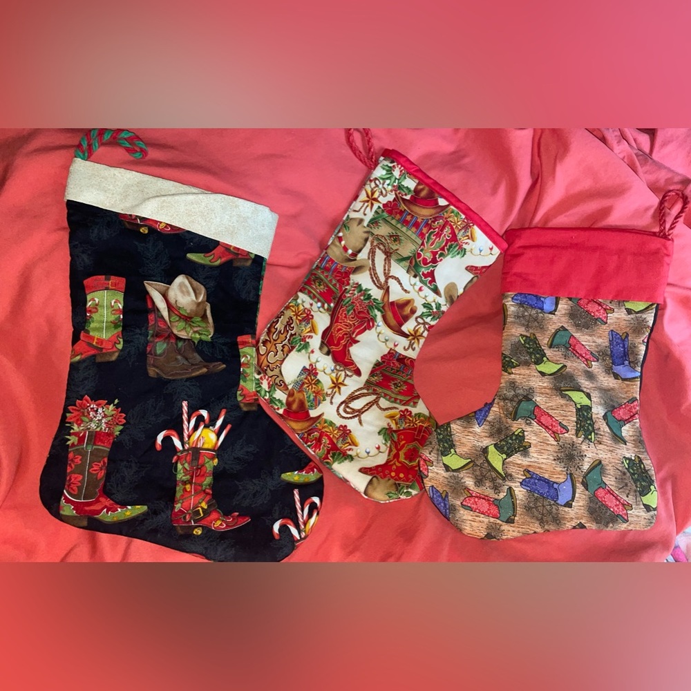 3 new handmade western Christmas stockings